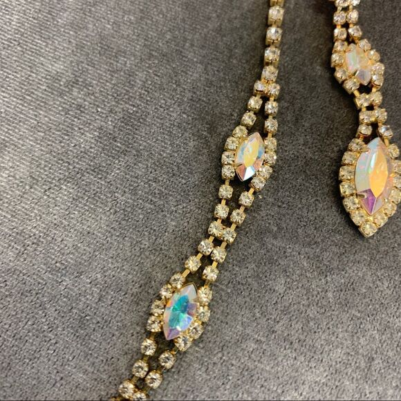 GOLD tone Arora borealis rhinestone necklace earring set wedding prom bridesmaid - Picture 6 of 9